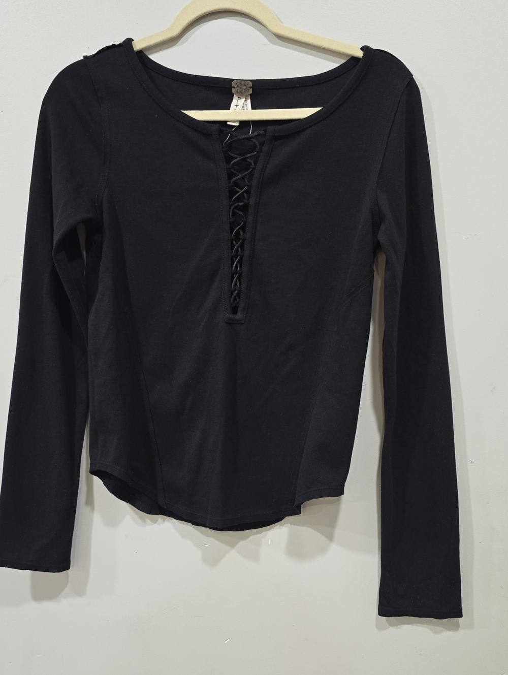 We The Free Black Lace-Up Long Sleeve Tee Size S